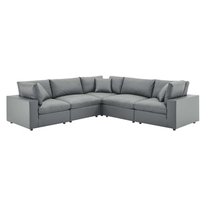 Modway Outlet Commix 5-Piece Down Filled Overstuffed Vegan Leather Sectional Sofa by Modway  Living Room Furniture Gray - EEI-4920-GRY