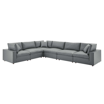 Modway Outlet Commix 6-Piece Down Filled Overstuffed Vegan Leather Sectional Sofa by Modway  Living Room Furniture Gray - EEI-4921-GRY