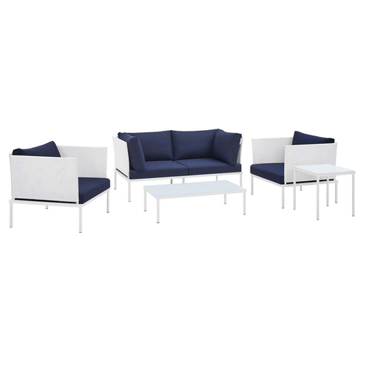 Modway Outlet Harmony 5-Piece Sunbrella? Outdoor Patio Aluminum Furniture Set by Modway  Outdoor Furniture Furniture White Navy - EEI-4924-WHI-NAV-SET