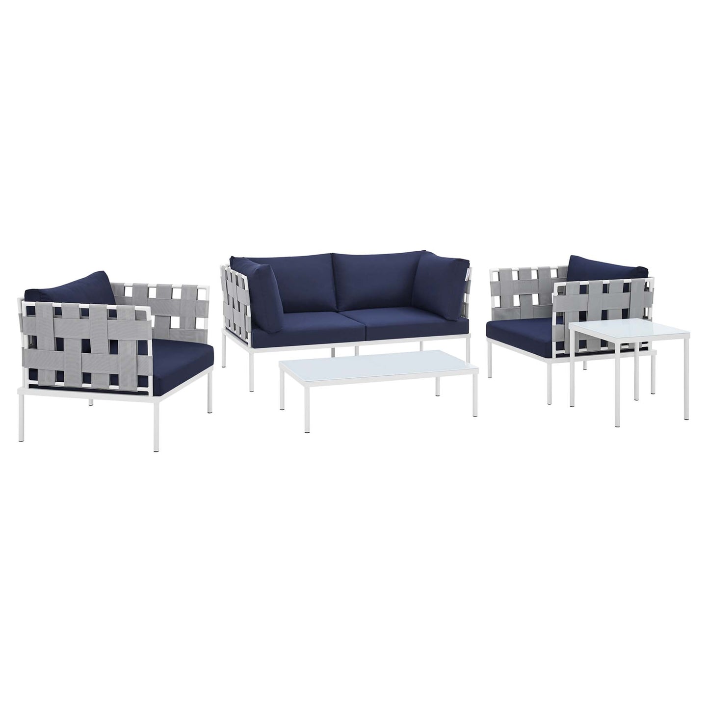 Modway Outlet Harmony 5-Piece Sunbrella? Outdoor Patio Aluminum Furniture Set by Modway  Outdoor Furniture Furniture Gray Navy - EEI-4925-GRY-NAV-SET