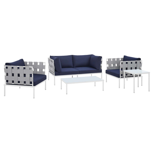 Modway Outlet Harmony 5-Piece Sunbrella? Outdoor Patio Aluminum Furniture Set by Modway  Outdoor Furniture Furniture Gray Navy - EEI-4925-GRY-NAV-SET