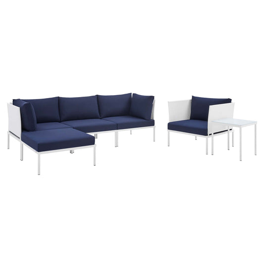 Modway Outlet Harmony 6-Piece Sunbrella? Outdoor Patio Aluminum Seating Set by Modway  Outdoor Furniture Furniture White Navy - EEI-4932-WHI-NAV-SET