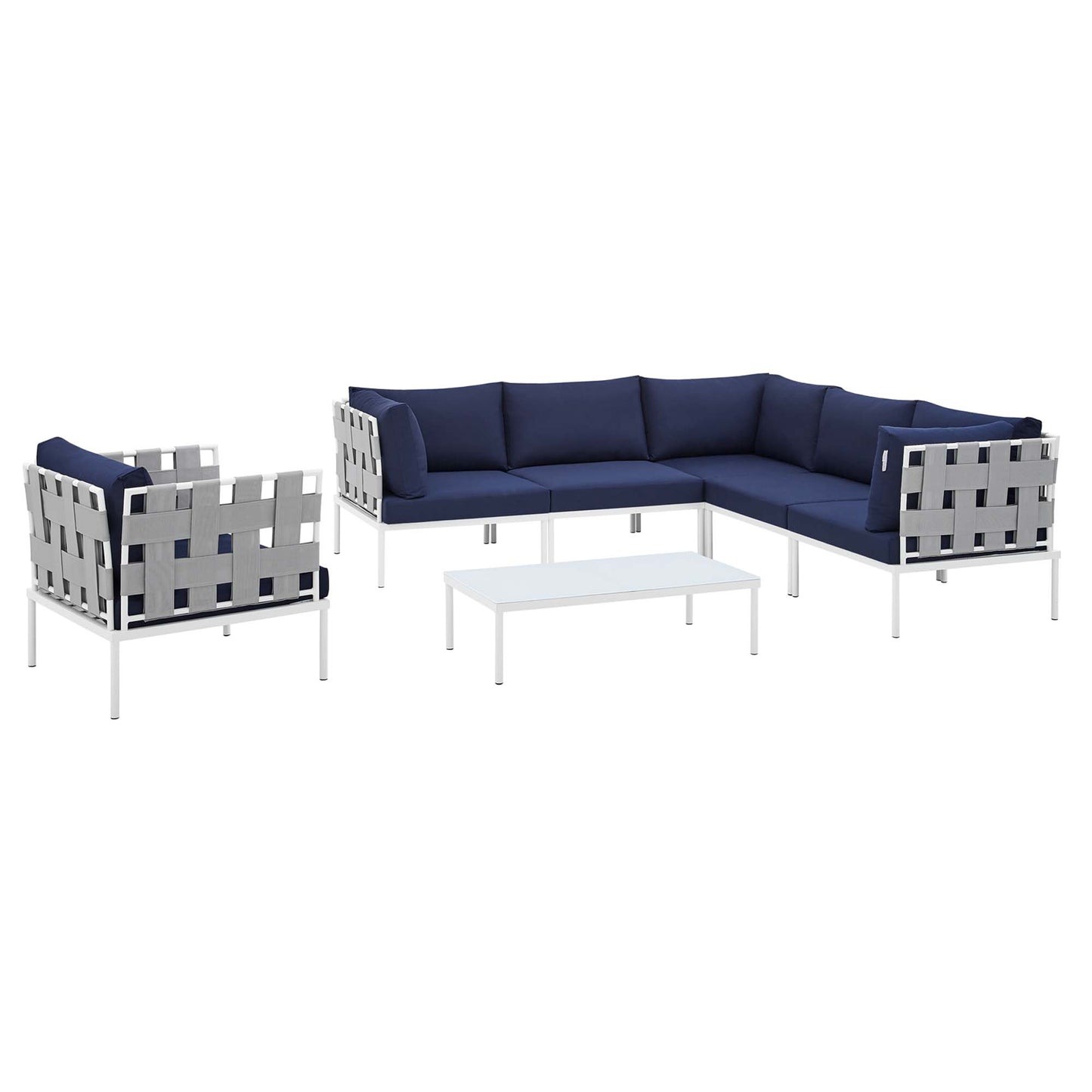 Modway Outlet Harmony 7-Piece Sunbrella? Outdoor Patio Aluminum Sectional Sofa Set by Modway  Outdoor Furniture Furniture Gray Navy - EEI-4937-GRY-NAV-SET