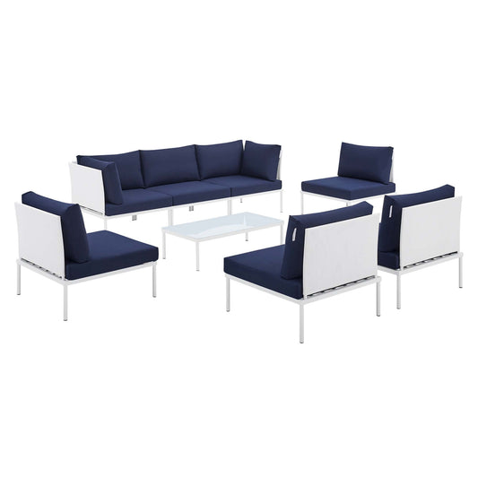 Modway Outlet Harmony 8-Piece Sunbrella? Outdoor Patio Aluminum Sectional Sofa Set by Modway  Outdoor Furniture Furniture White Navy - EEI-4940-WHI-NAV-SET