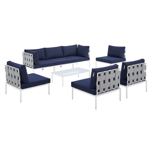 Modway Outlet Harmony 8-Piece Sunbrella? Outdoor Patio All Mesh Sectional Sofa Set by Modway  Outdoor Furniture Furniture Gray Navy - EEI-4941-GRY-NAV-SET