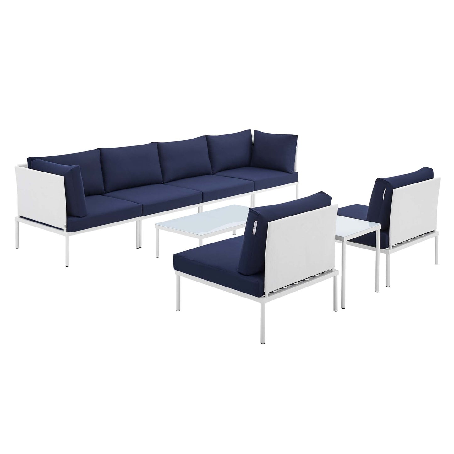 Modway Outlet Harmony 8-Piece Sunbrella? Outdoor Patio Aluminum Sectional Sofa Set by Modway  Outdoor Furniture Furniture White Navy - EEI-4944-WHI-NAV-SET