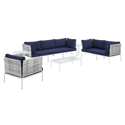 Modway Outlet Harmony 8-Piece Sunbrella? Basket Weave Outdoor Patio Aluminum Seating Set by Modway  Outdoor Furniture Furniture Taupe Navy - EEI-4946-TAU-NAV-SET