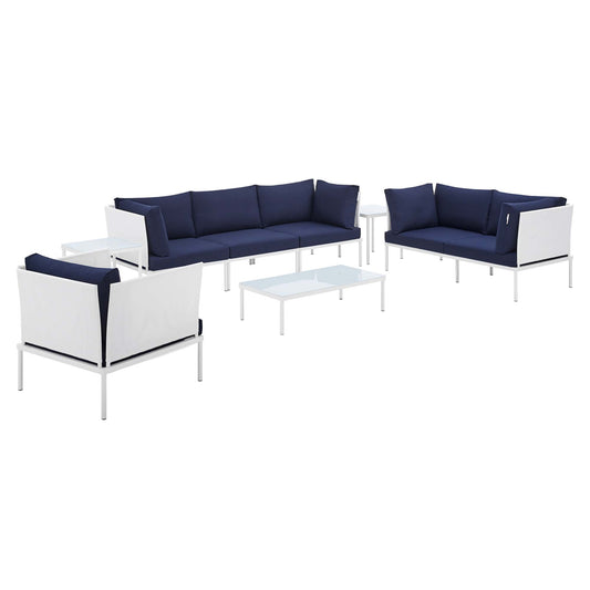 Modway Outlet Harmony 8-Piece Sunbrella? Outdoor Patio Aluminum Seating Set by Modway  Outdoor Furniture Furniture White Navy - EEI-4948-WHI-NAV-SET