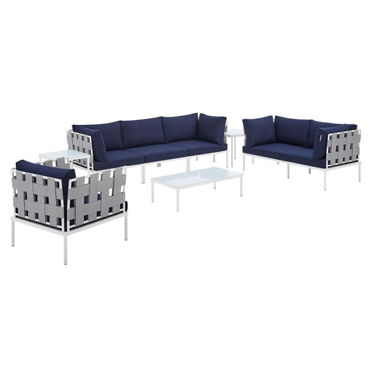 Modway Outlet Harmony 8-Piece Sunbrella? Outdoor Patio Aluminum Seating Set by Modway  Outdoor Furniture Furniture Gray Navy - EEI-4949-GRY-NAV-SET