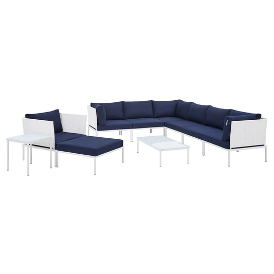 Modway Outlet Harmony 10-Piece Sunbrella? Outdoor Patio Aluminum Sectional Sofa Set by Modway  Outdoor Furniture Furniture White Navy - EEI-4952-WHI-NAV-SET