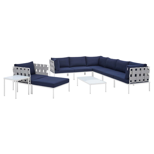 Modway Outlet Harmony 10-Piece Sunbrella? Outdoor Patio Aluminum Sectional Sofa Set by Modway  Outdoor Furniture Furniture Gray Navy - EEI-4953-GRY-NAV-SET