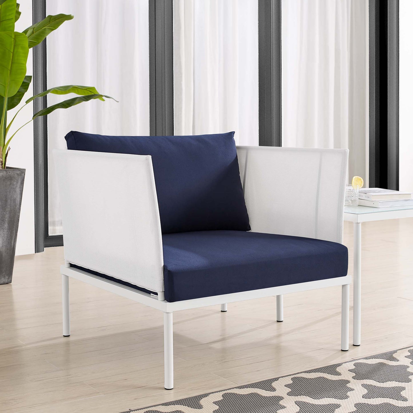 Modway Outlet Harmony Sunbrella? Outdoor Patio Aluminum Armchair by Modway  Outdoor Furniture Furniture White Navy - EEI-4955-WHI-NAV