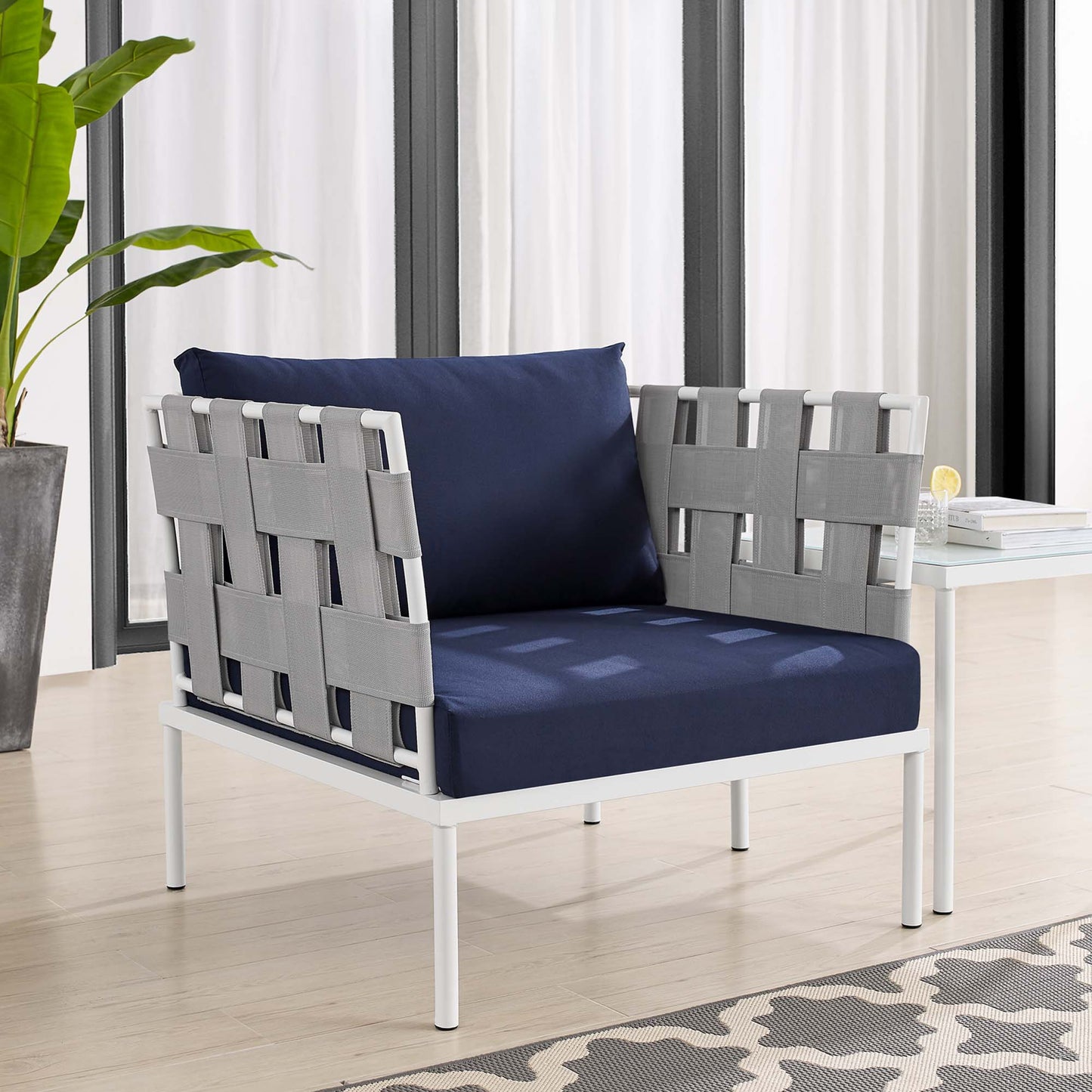 Modway Outlet Harmony Sunbrella? Outdoor Patio Aluminum Armchair by Modway  Outdoor Furniture Furniture Gray Navy - EEI-4956-GRY-NAV