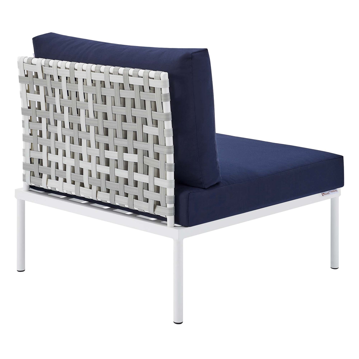 Modway Outlet Harmony Sunbrella? Basket Weave Outdoor Patio Aluminum Armless Chair by Modway  Outdoor Furniture Furniture Taupe Navy - EEI-4957-TAU-NAV
