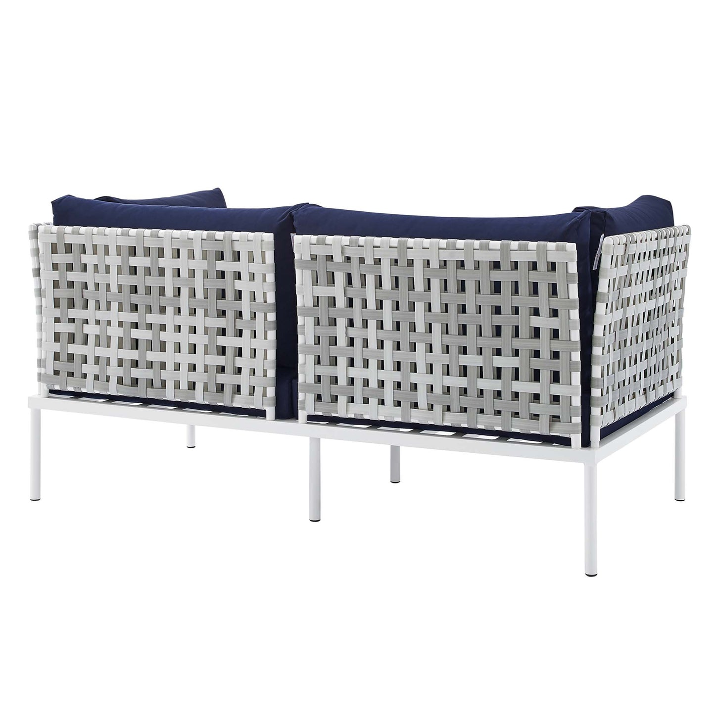 Modway Outlet Harmony Sunbrella? Basket Weave Outdoor Patio Aluminum Loveseat by Modway  Outdoor Furniture Furniture Taupe Navy - EEI-4961-TAU-NAV