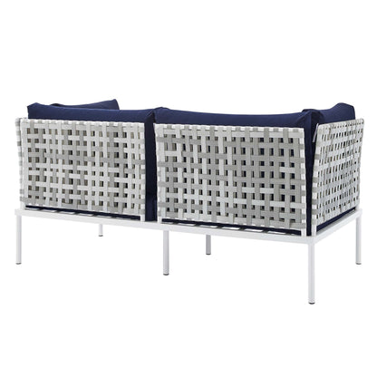 Modway Outlet Harmony Sunbrella? Basket Weave Outdoor Patio Aluminum Loveseat by Modway  Outdoor Furniture Furniture Taupe Navy - EEI-4961-TAU-NAV