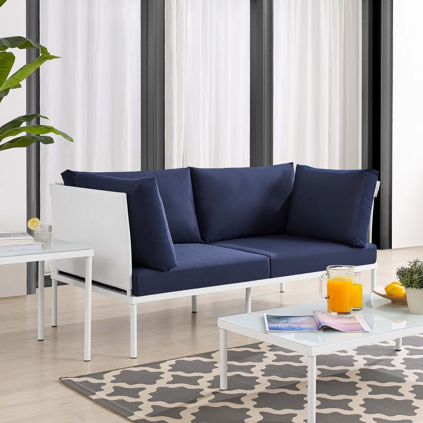 Modway Outlet Harmony Sunbrella? Outdoor Patio Aluminum Loveseat by Modway  Outdoor Furniture Furniture White Navy - EEI-4963-WHI-NAV