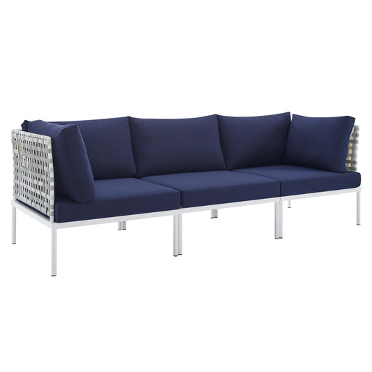 Modway Outlet Harmony Sunbrella? Basket Weave Outdoor Patio Aluminum Sofa by Modway  Outdoor Furniture Furniture Taupe Navy - EEI-4965-TAU-NAV