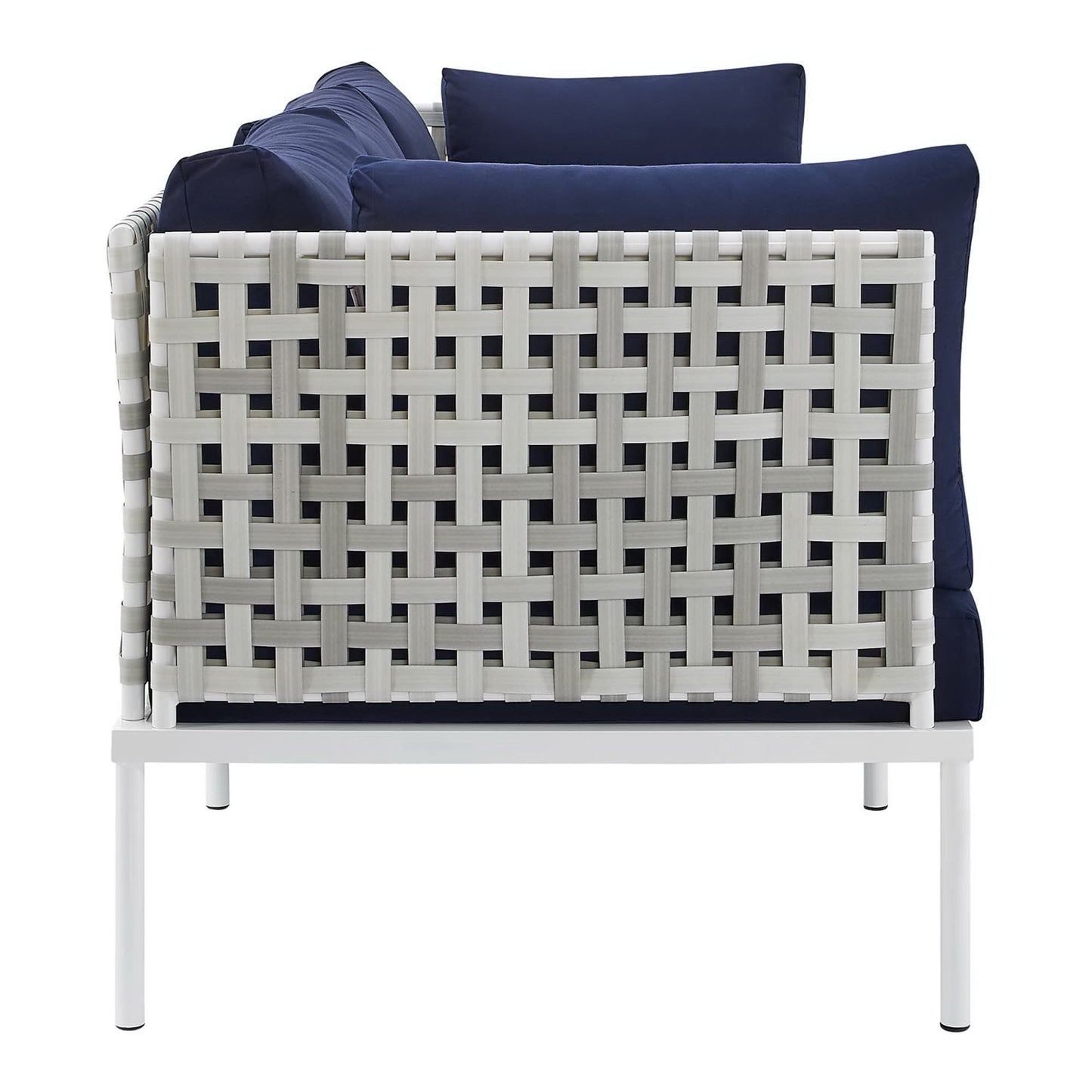 Modway Outlet Harmony Sunbrella? Basket Weave Outdoor Patio Aluminum Sofa by Modway  Outdoor Furniture Furniture Taupe Navy - EEI-4965-TAU-NAV