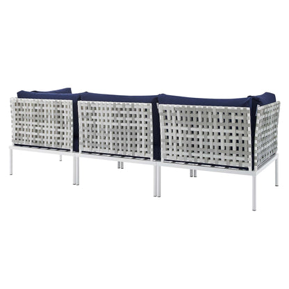 Modway Outlet Harmony Sunbrella? Basket Weave Outdoor Patio Aluminum Sofa by Modway  Outdoor Furniture Furniture Taupe Navy - EEI-4965-TAU-NAV