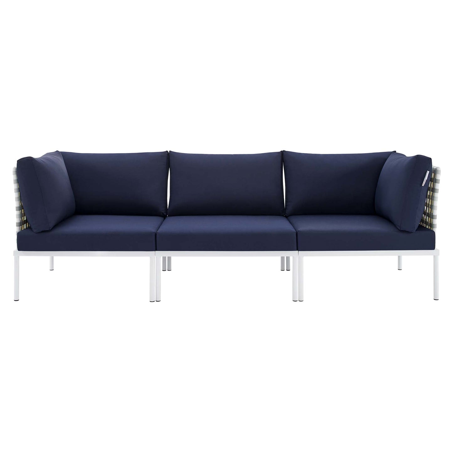 Modway Outlet Harmony Sunbrella? Basket Weave Outdoor Patio Aluminum Sofa by Modway  Outdoor Furniture Furniture Taupe Navy - EEI-4965-TAU-NAV