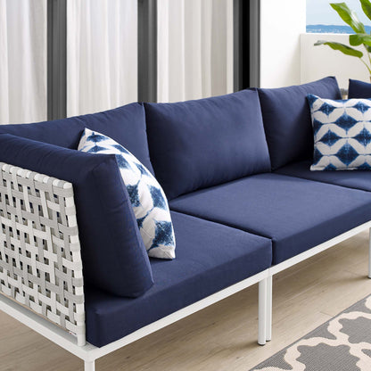 Modway Outlet Harmony Sunbrella? Basket Weave Outdoor Patio Aluminum Sofa by Modway  Outdoor Furniture Furniture Taupe Navy - EEI-4965-TAU-NAV