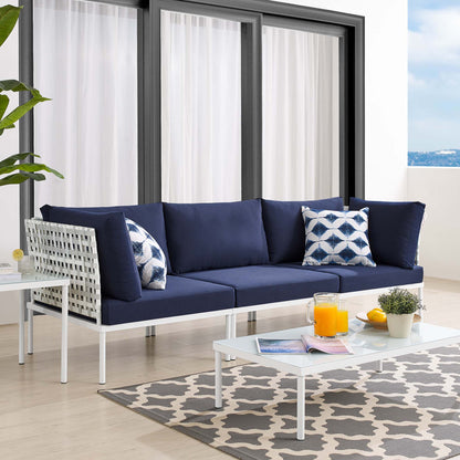 Modway Outlet Harmony Sunbrella? Basket Weave Outdoor Patio Aluminum Sofa by Modway  Outdoor Furniture Furniture Taupe Navy - EEI-4965-TAU-NAV