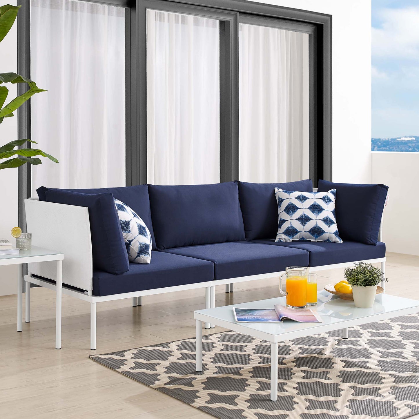 Modway Outlet Harmony Sunbrella? Outdoor Patio Aluminum Sofa by Modway  Outdoor Furniture Furniture White Navy - EEI-4967-WHI-NAV