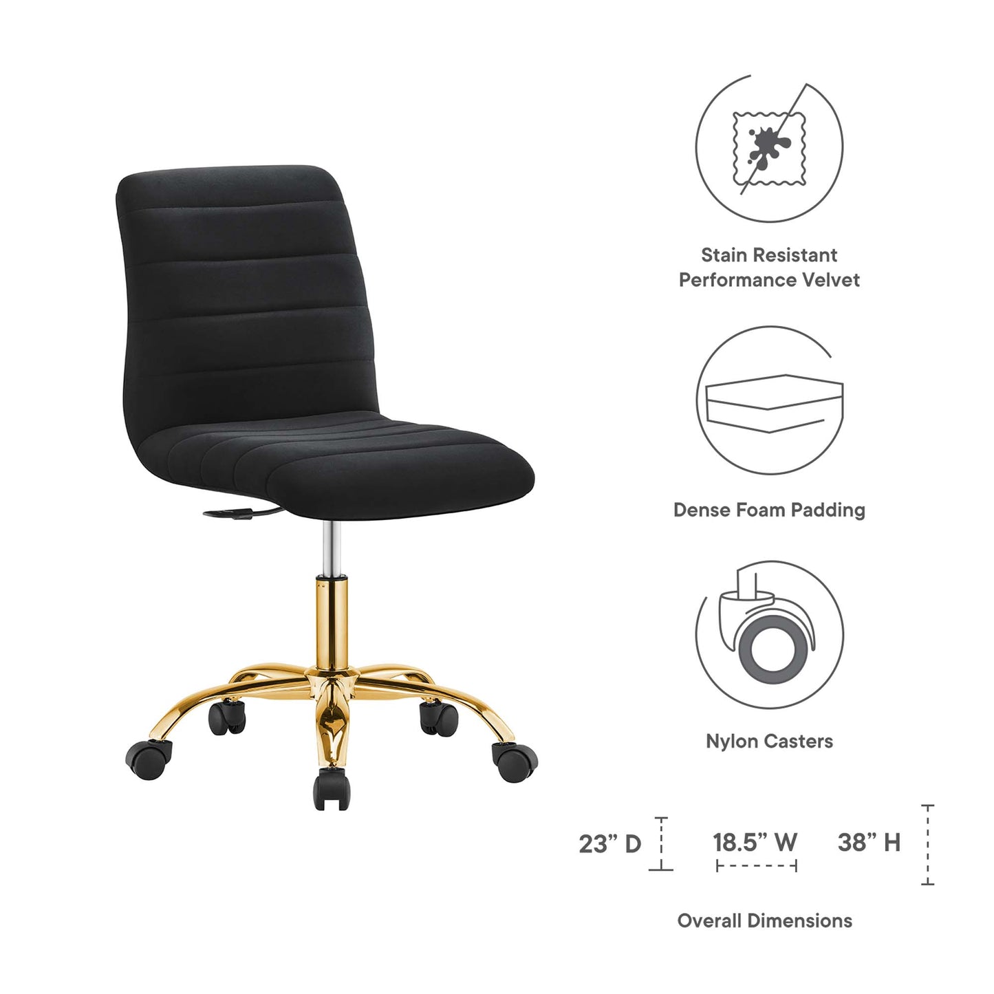 Modway - Ripple Armless Performance Velvet Office Chair by Modway  Office Furniture Office Chairs Black - EEI-4972-GLD-BLK