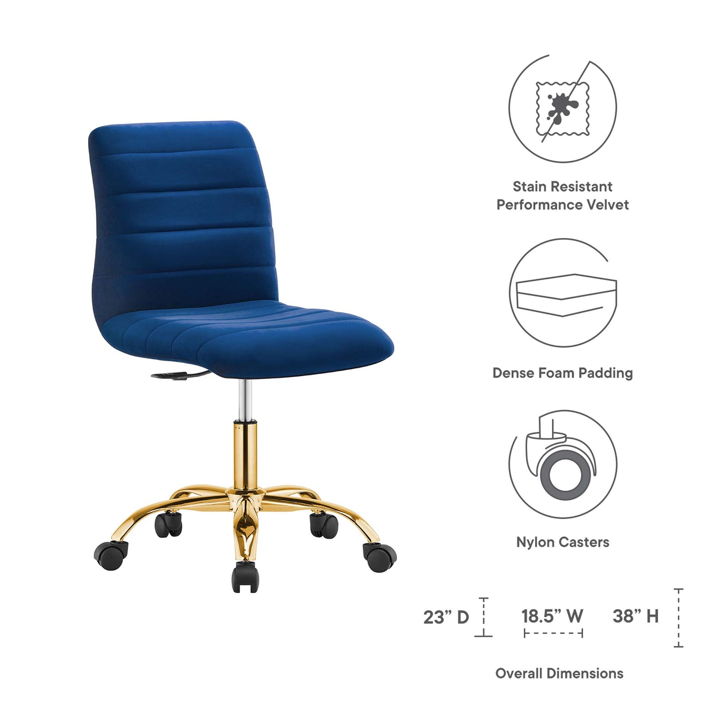 Modway - Ripple Armless Performance Velvet Office Chair by Modway  Office Furniture Office Chairs Blue - EEI-4972-GLD-NAV
