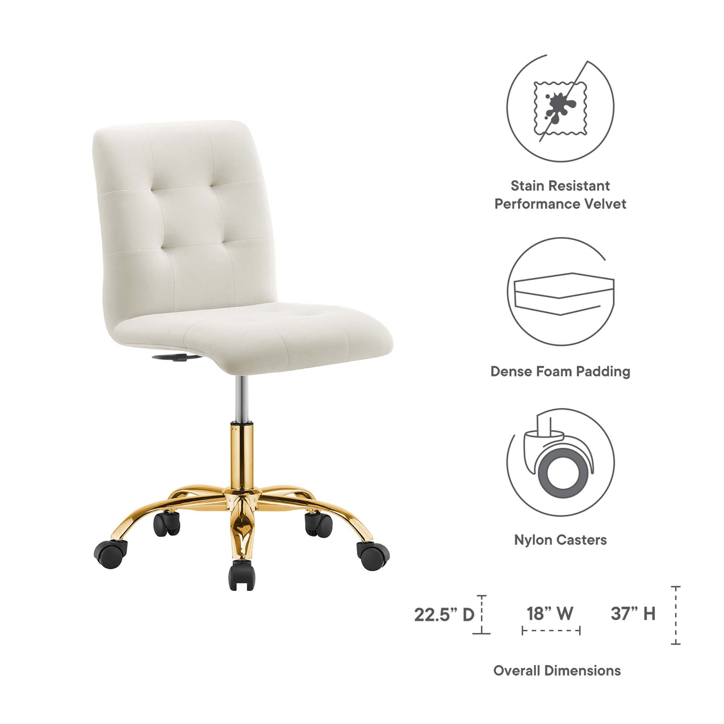 Modway - Prim Armless Performance Velvet Office Chair by Modway  Office Furniture Office Chairs White - EEI-4973-GLD-IVO