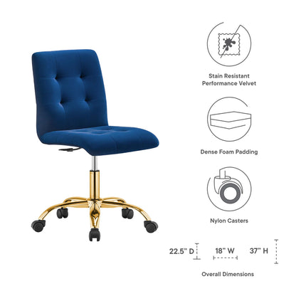 Modway - Prim Armless Performance Velvet Office Chair by Modway  Office Furniture Office Chairs Blue - EEI-4973-GLD-NAV