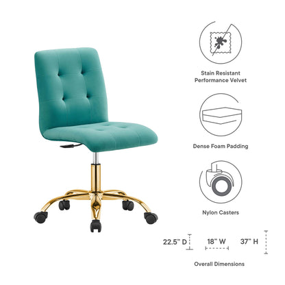 Modway - Prim Armless Performance Velvet Office Chair by Modway  Office Furniture Office Chairs Blue - EEI-4973-GLD-TEA