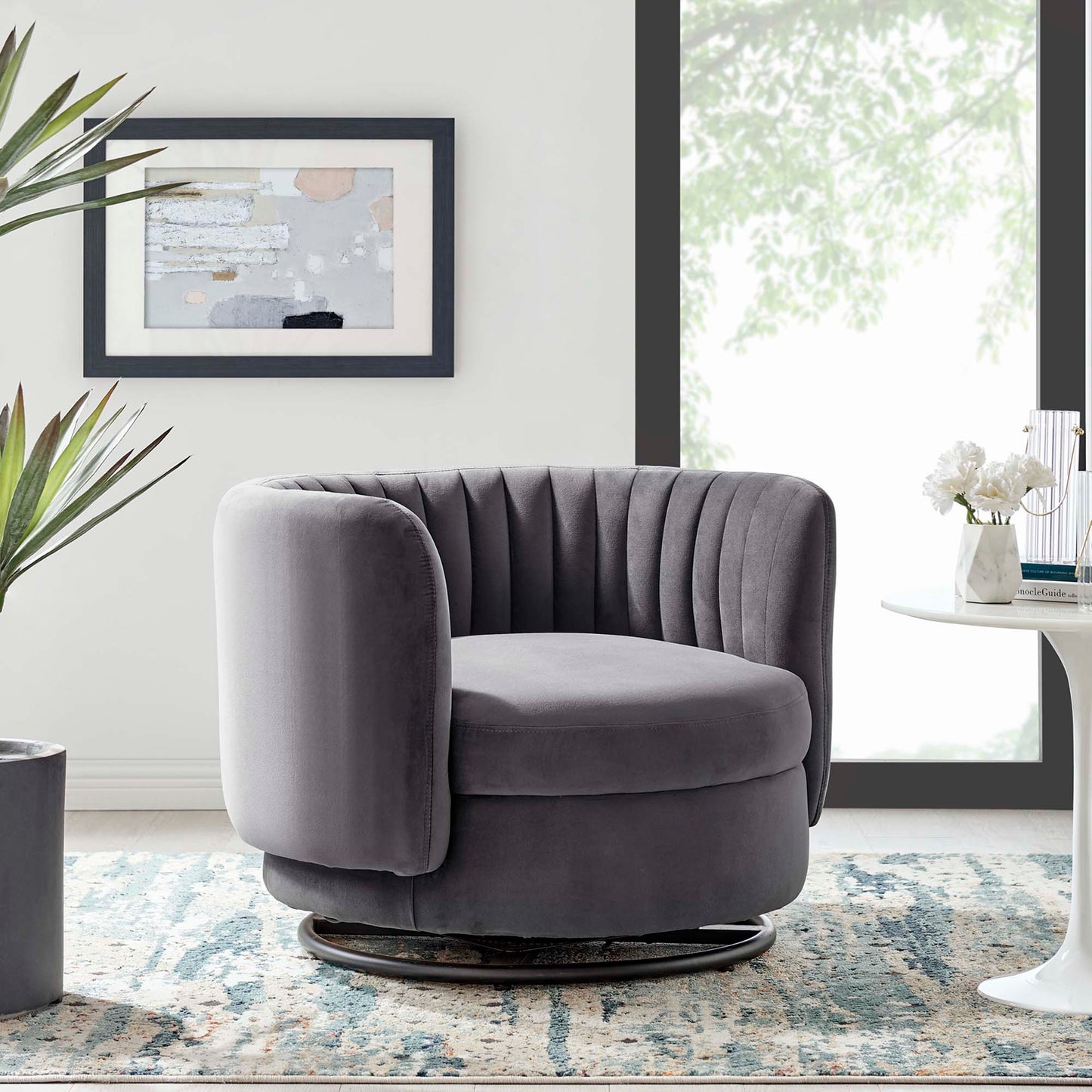 Modway Outlet Embrace Tufted Performance Velvet Swivel Chair by Modway  Living Room Furniture Black Gray - EEI-4998-BLK-GRY