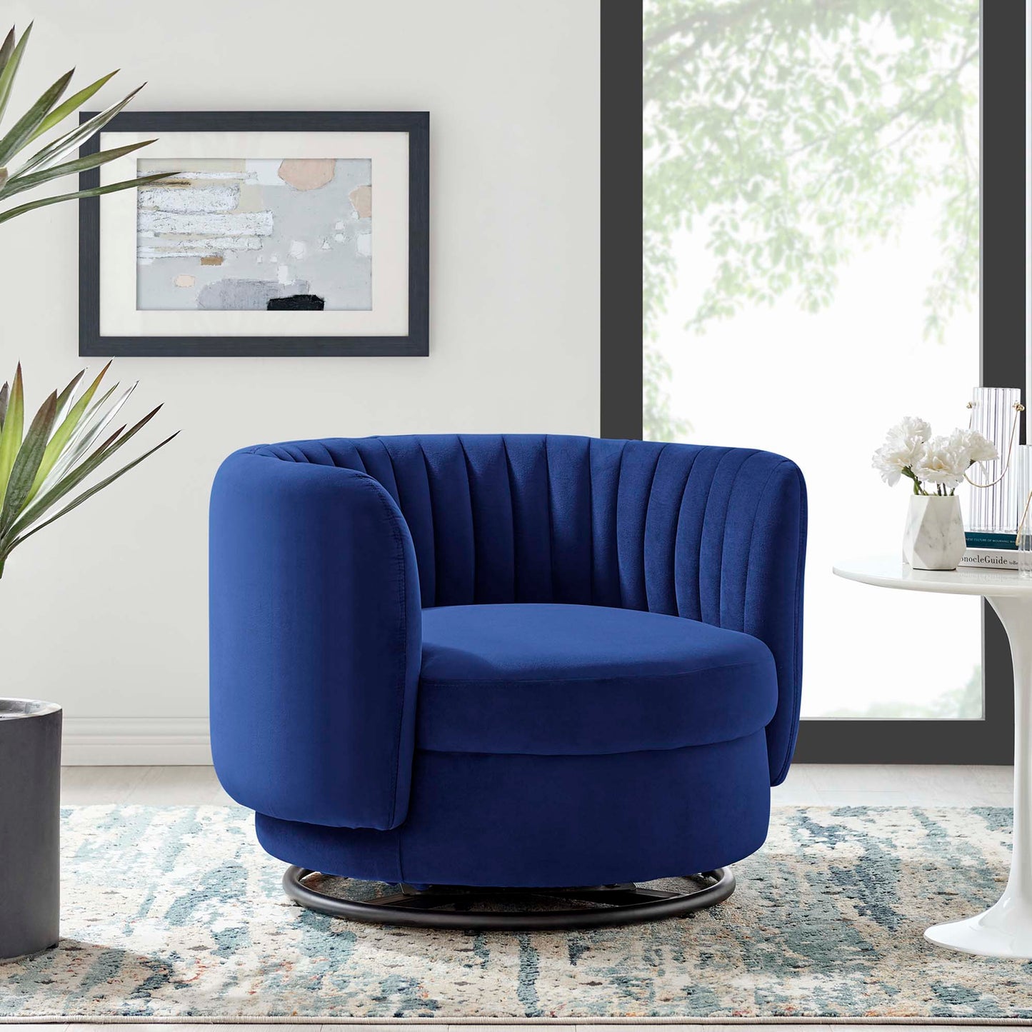 Modway Outlet Embrace Tufted Performance Velvet Swivel Chair by Modway  Living Room Furniture Black Navy - EEI-4998-BLK-NAV