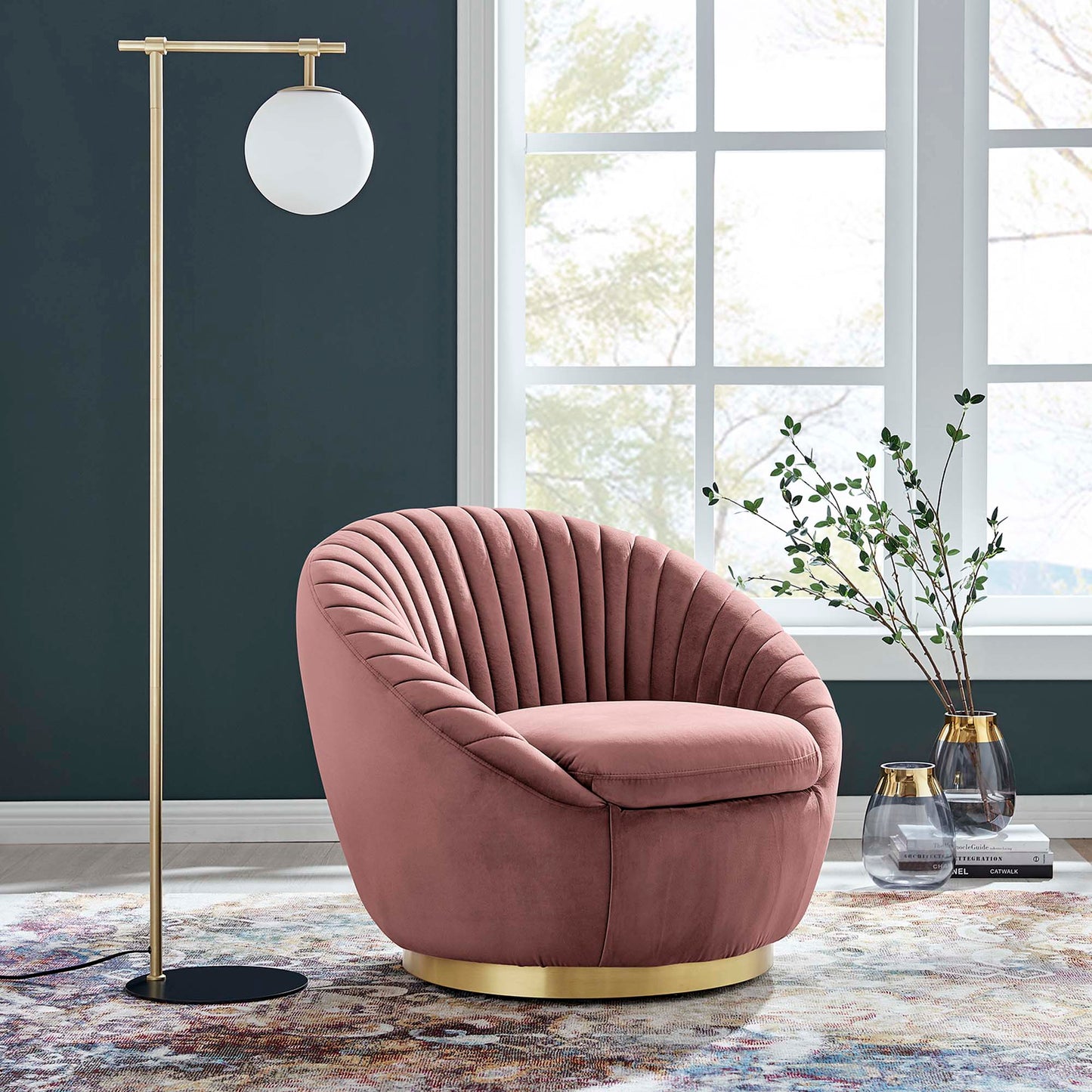 Modway Outlet Whirr Tufted Performance Velvet Swivel Chair by Modway  Living Room Furniture Gold Dusty Rose - EEI-5002-GLD-DUS