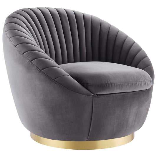 Modway Outlet Whirr Tufted Performance Velvet Swivel Chair by Modway  Living Room Furniture Gold Gray - EEI-5002-GLD-GRY