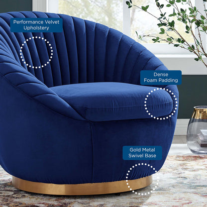 Modway Outlet Whirr Tufted Performance Velvet Swivel Chair by Modway  Living Room Furniture Gold Navy - EEI-5002-GLD-NAV