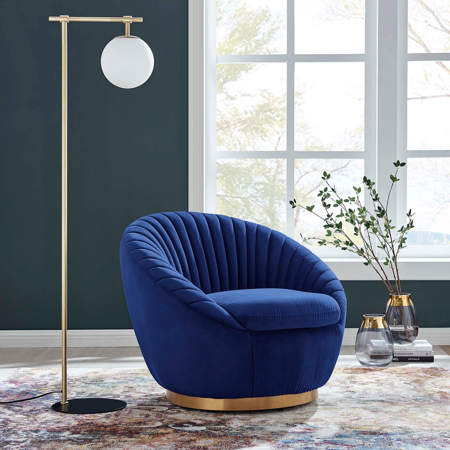 Modway Outlet Whirr Tufted Performance Velvet Swivel Chair by Modway  Living Room Furniture Gold Navy - EEI-5002-GLD-NAV