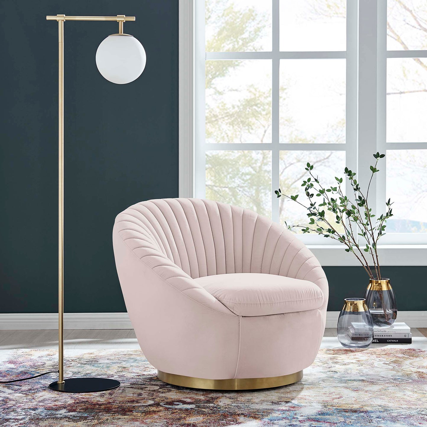 Modway Outlet Whirr Tufted Performance Velvet Swivel Chair by Modway  Living Room Furniture Gold Pink - EEI-5002-GLD-PNK