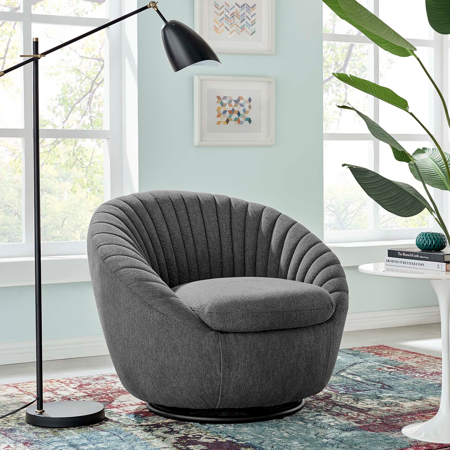 Modway Outlet Whirr Tufted Fabric Swivel Chair by Modway  Living Room Furniture Black Charcoal - EEI-5003-BLK-CHA