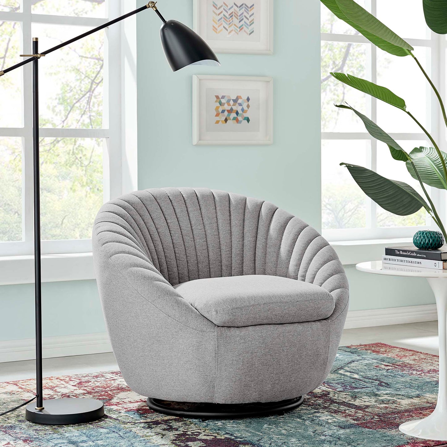 Modway Outlet Whirr Tufted Fabric Swivel Chair by Modway  Living Room Furniture Black Light Gray - EEI-5003-BLK-LGR