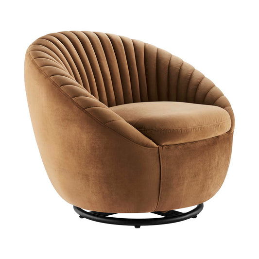 Modway Outlet Whirr Tufted Performance Velvet Swivel Chair by Modway  Living Room Furniture Black Cognac - EEI-5004-BLK-COG