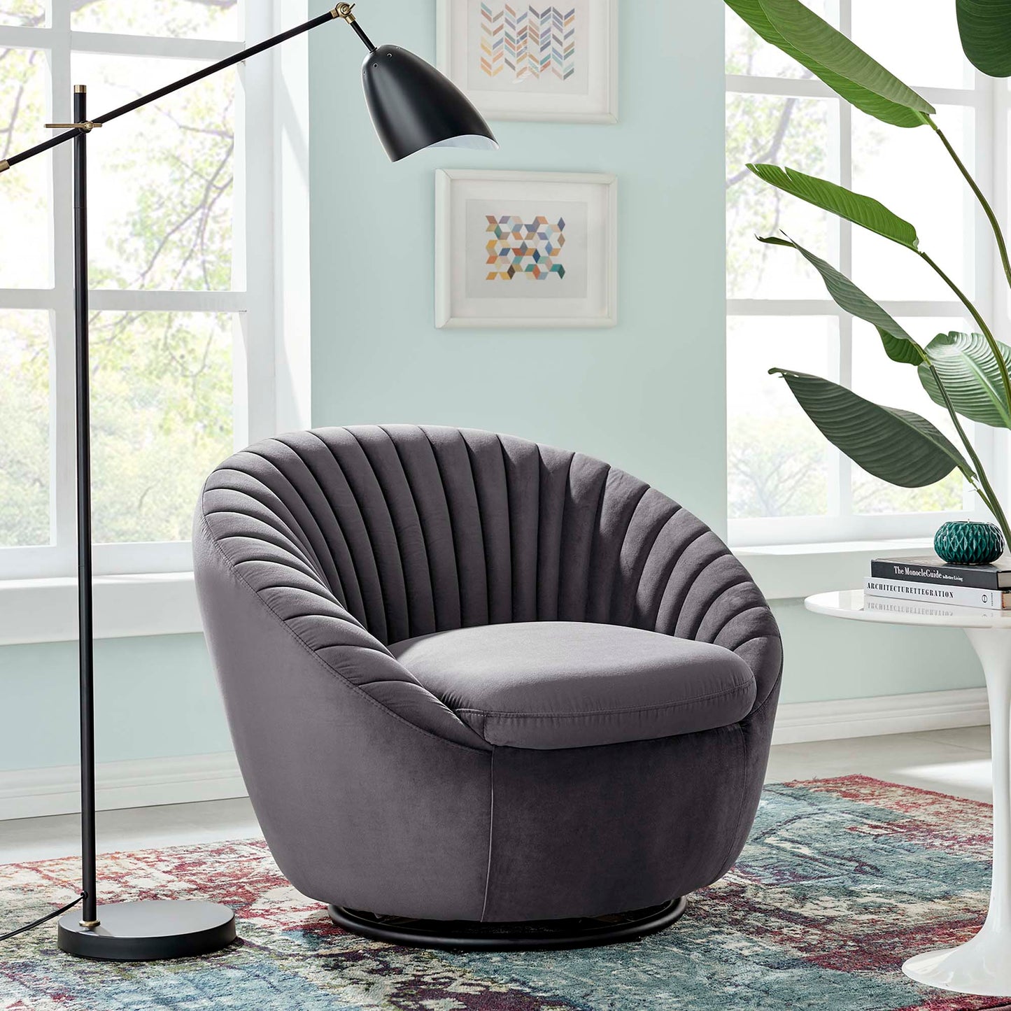 Modway Outlet Whirr Tufted Performance Velvet Swivel Chair by Modway  Living Room Furniture Black Gray - EEI-5004-BLK-GRY