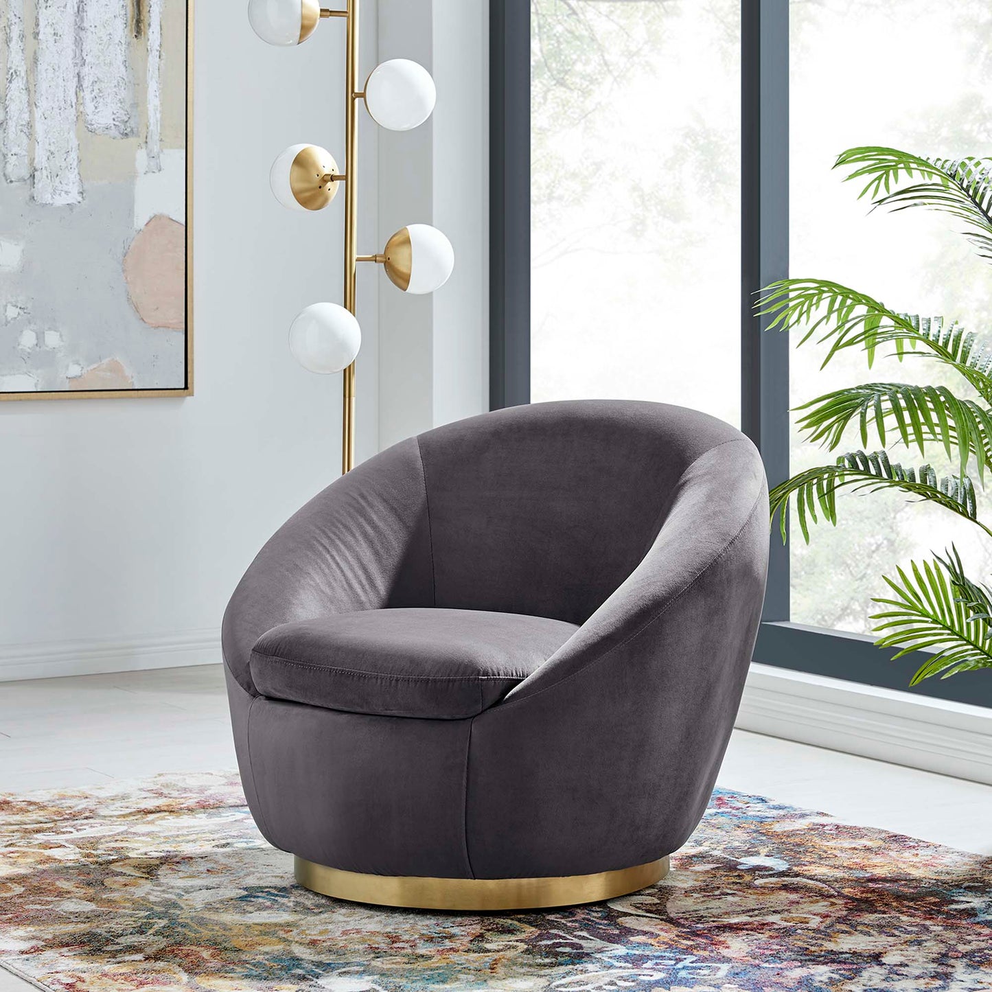 Modway Outlet Buttercup Performance Velvet Swivel Chair by Modway  Living Room Furniture Gold Gray - EEI-5005-GLD-GRY