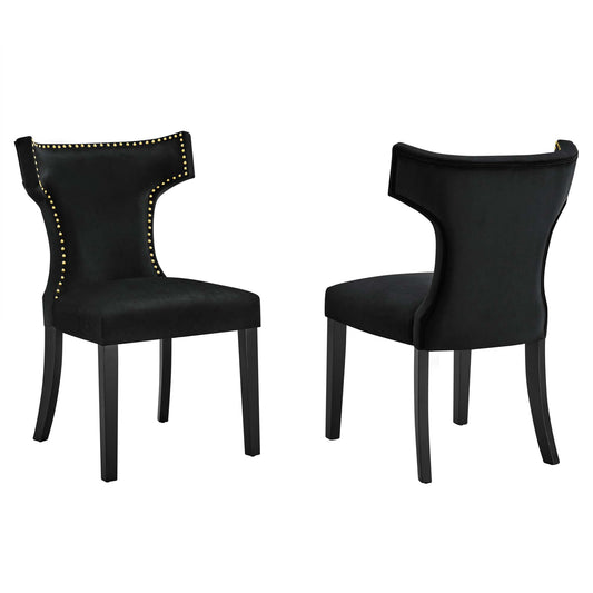 Modway Outlet Curve Performance Velvet Dining Chairs Set of 2 by Modway  Bar and Dining Furniture Black - EEI-5008-BLK
