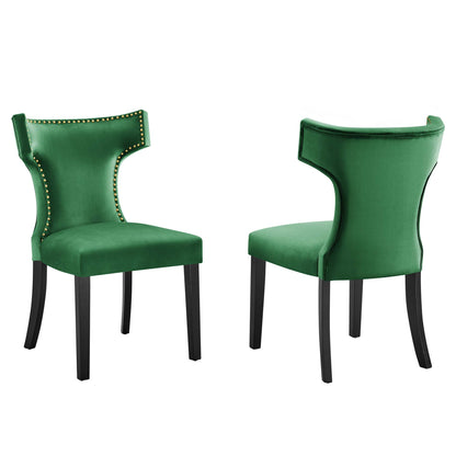 Modway Outlet Curve Performance Velvet Dining Chairs Set of 2 by Modway  Bar and Dining Furniture Emerald - EEI-5008-EME