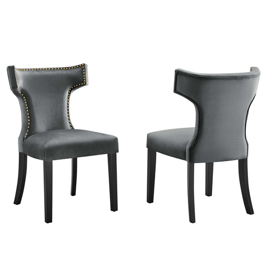 Modway Outlet Curve Performance Velvet Dining Chairs Set of 2 by Modway  Bar and Dining Furniture Gray - EEI-5008-GRY