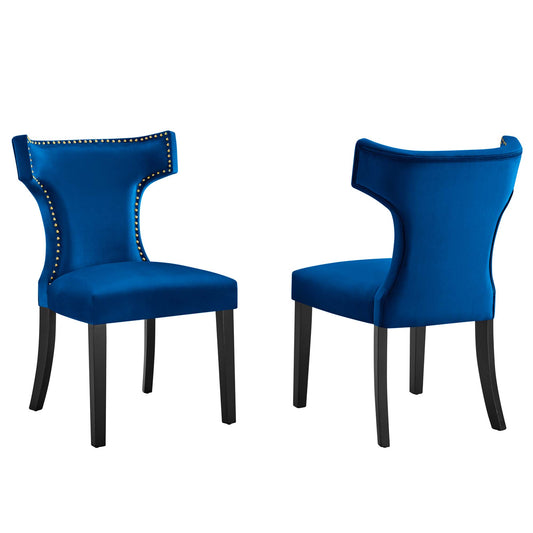 Modway Outlet Curve Performance Velvet Dining Chairs Set of 2 by Modway  Bar and Dining Furniture Navy - EEI-5008-NAV