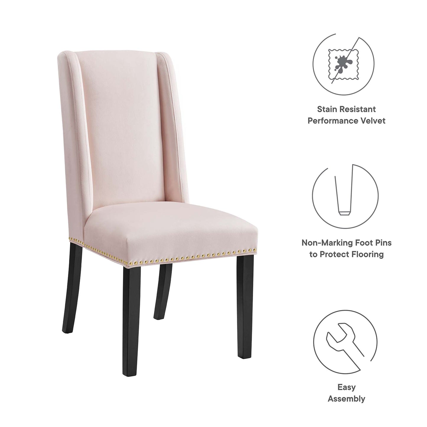 Modway Outlet Baron Performance Velvet Dining Chairs Set of 2 by Modway  Bar and Dining Furniture Pink - EEI-5012-PNK